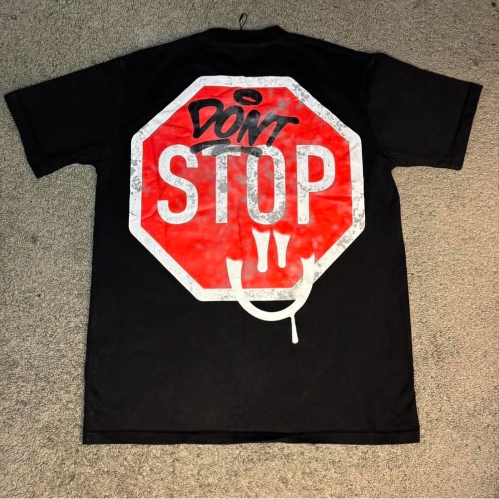 Don’t Stop Graphic Back-Print Black Tee
